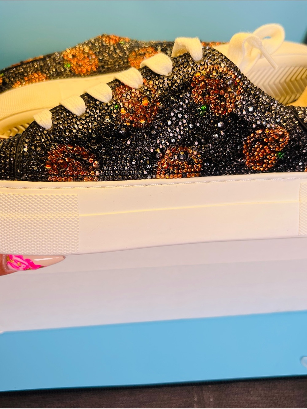 Betsey Johnson Sidny Halloween Rhinestone Pumpkin Platform Sneakers 7.5 left NIB - Picture 12 of 13